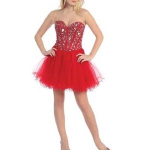 Strapless corset beaded short prom dress
